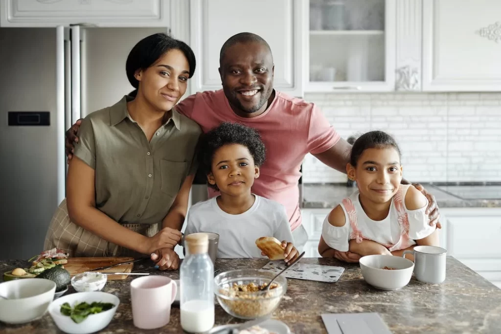 family smiling at home